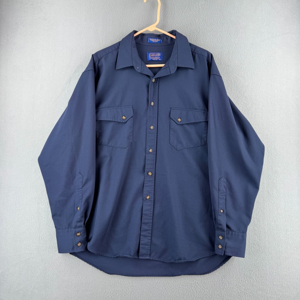 Pendleton Gambler Shirt Mens XL Blue Flowy Wool Gabardine Western Button Up